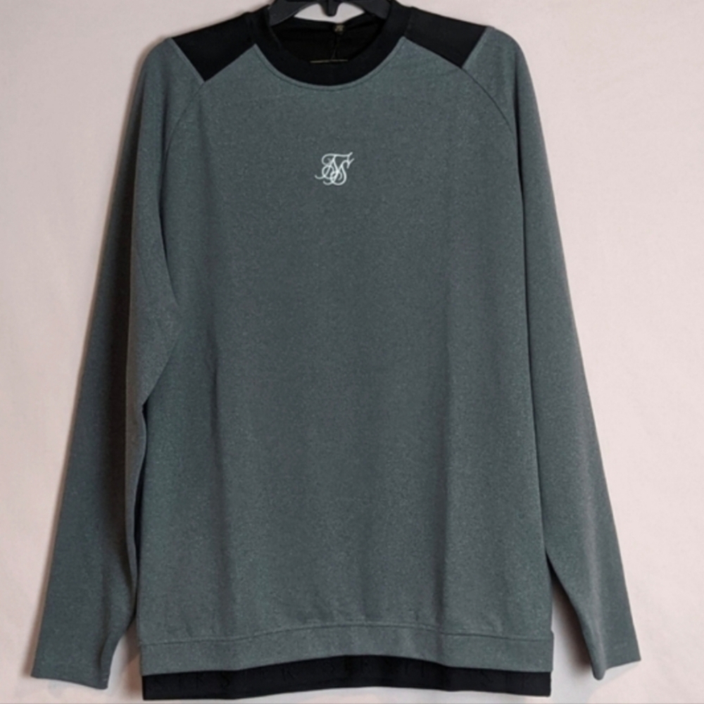 SikSilk Black and Gray Long Sleeve Endurance Crew Sweatshirt size Medium
